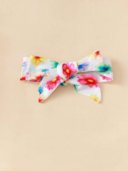 Baby Girls Cartoon Elephant & Floral Print Short Sleeve Bodysuit And Shorts Casual 2-Piece Set