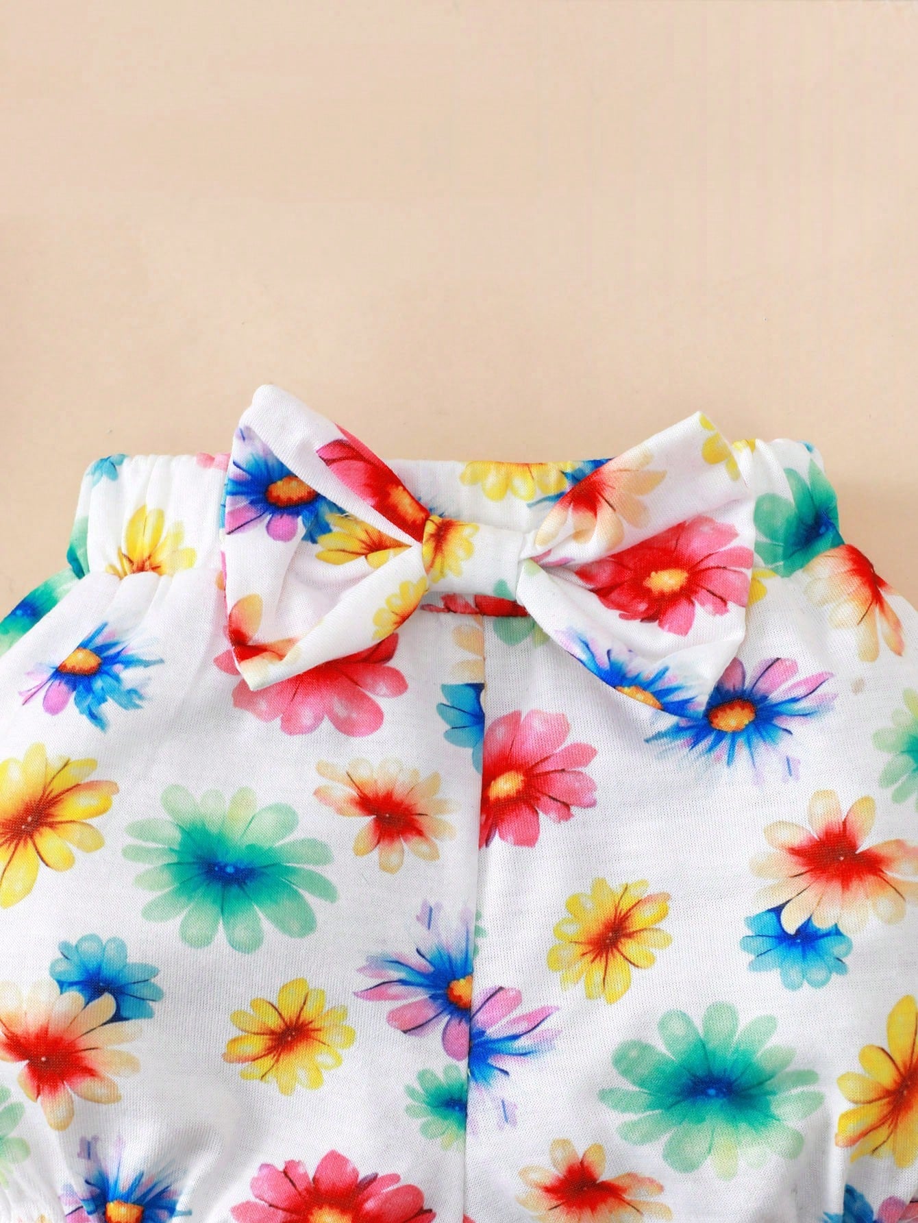 Baby Girls Cartoon Elephant & Floral Print Short Sleeve Bodysuit And Shorts Casual 2-Piece Set