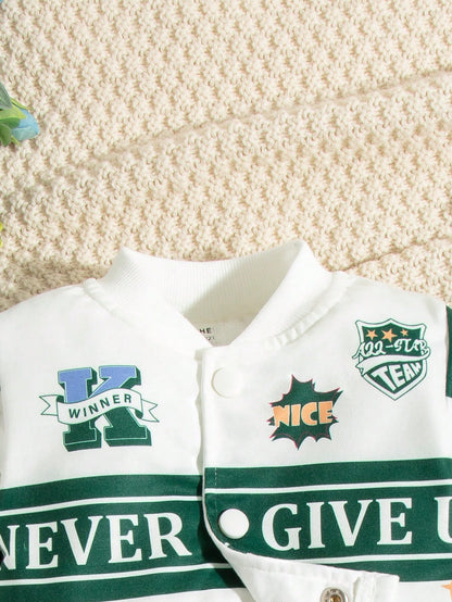 Baby Girls' Letter Printed Jacket And Skirt Matching ZipperedGreenKnitCoordinatedEffortlessMix-And-MatchEasy-CareSoftBold Set
