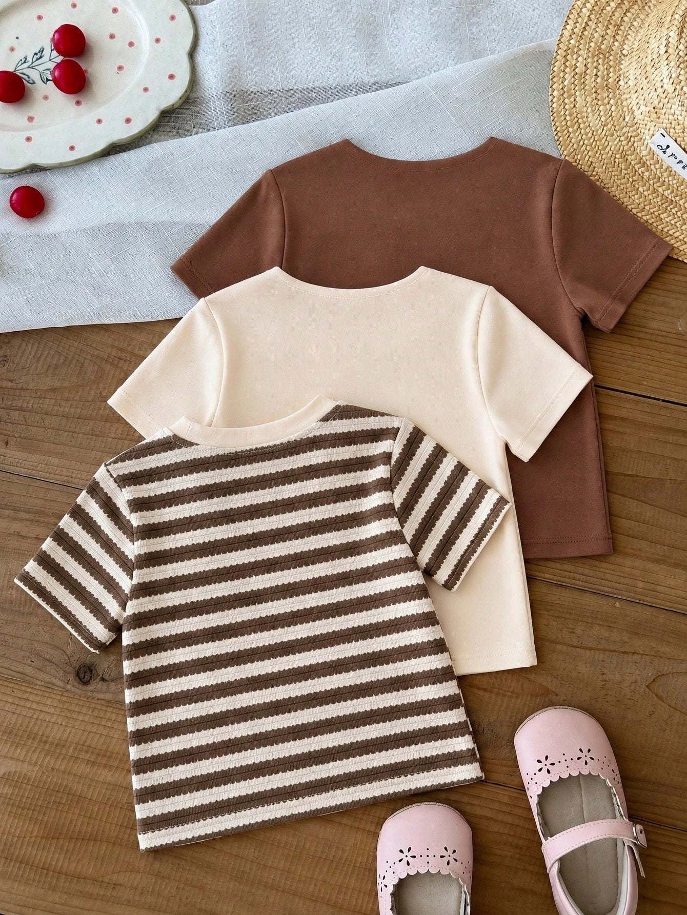 Baby Girls Simple Casual 3pcs Pieces Set Short Sleeve Top Suitable For Summer