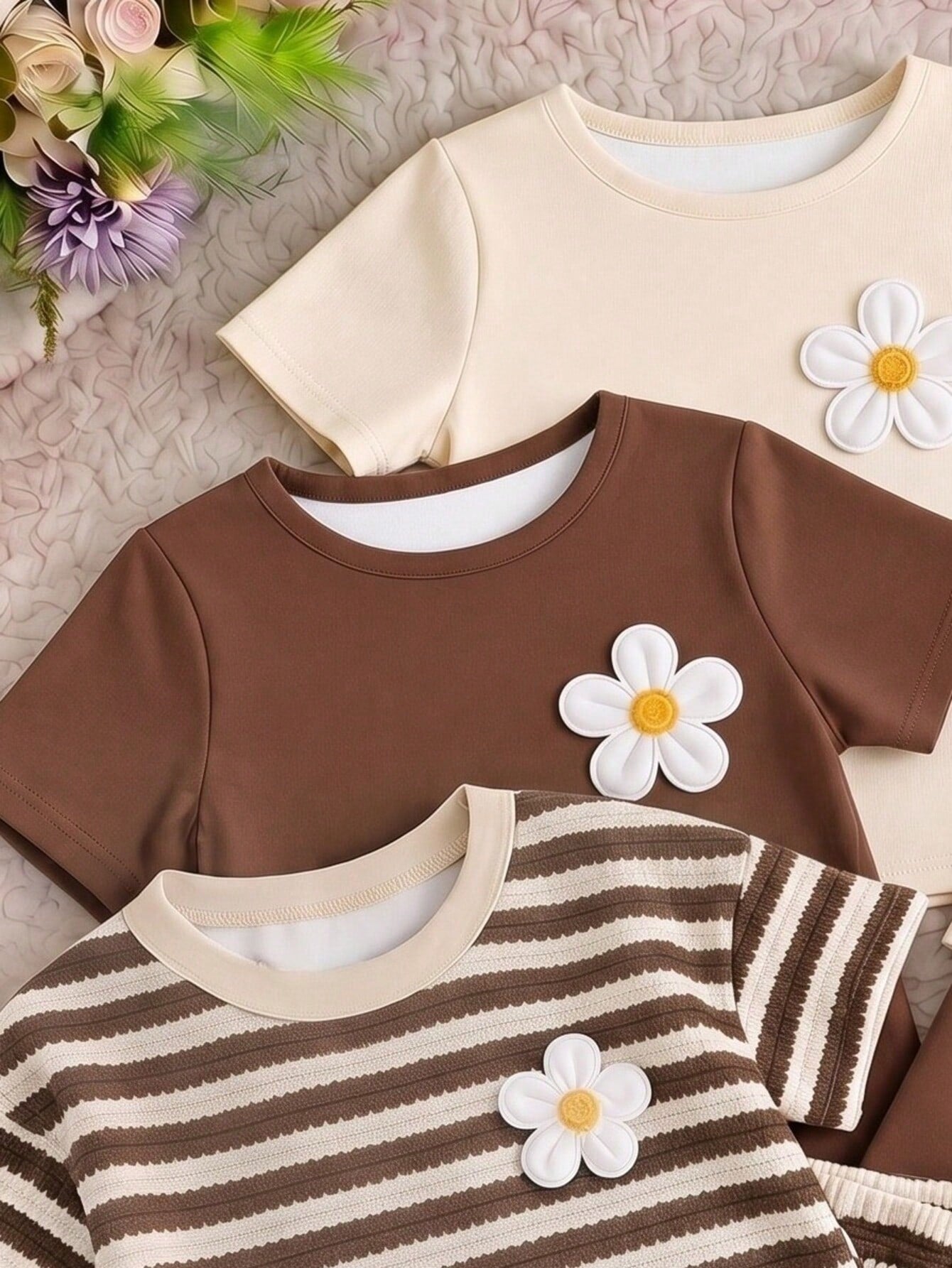 Baby Girls Simple Casual 3pcs Pieces Set Short Sleeve Top Suitable For Summer