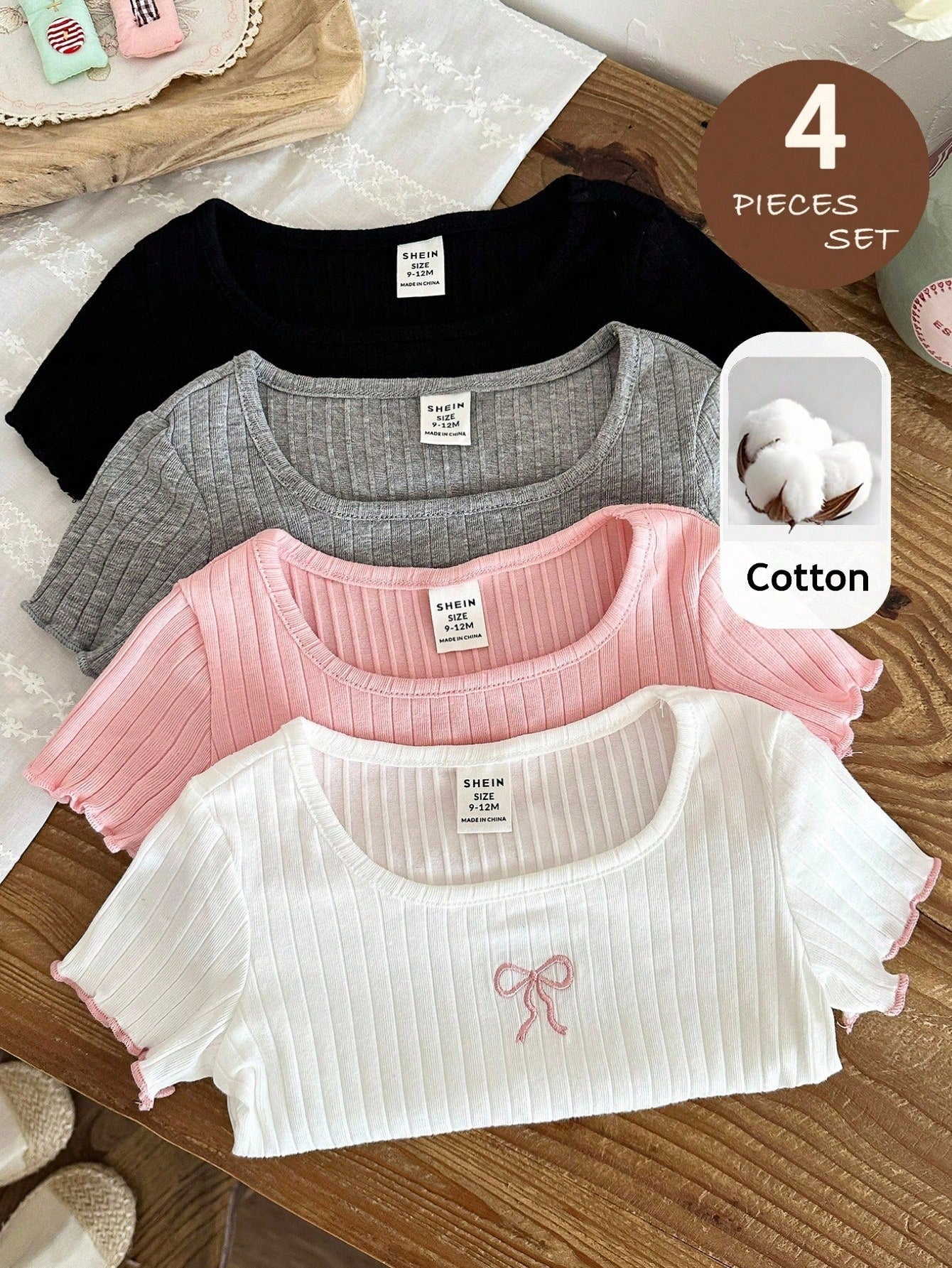 Baby Girls Simple Casual 3pcs Pieces Set Short Sleeve Top Suitable For Summer