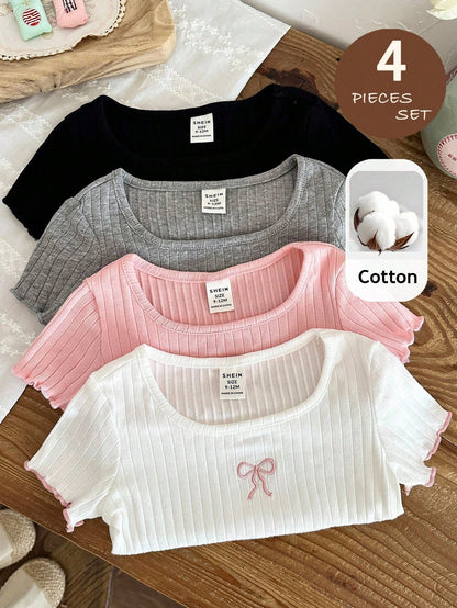 Baby Girls Simple Casual 3pcs Pieces Set Short Sleeve Top Suitable For Summer