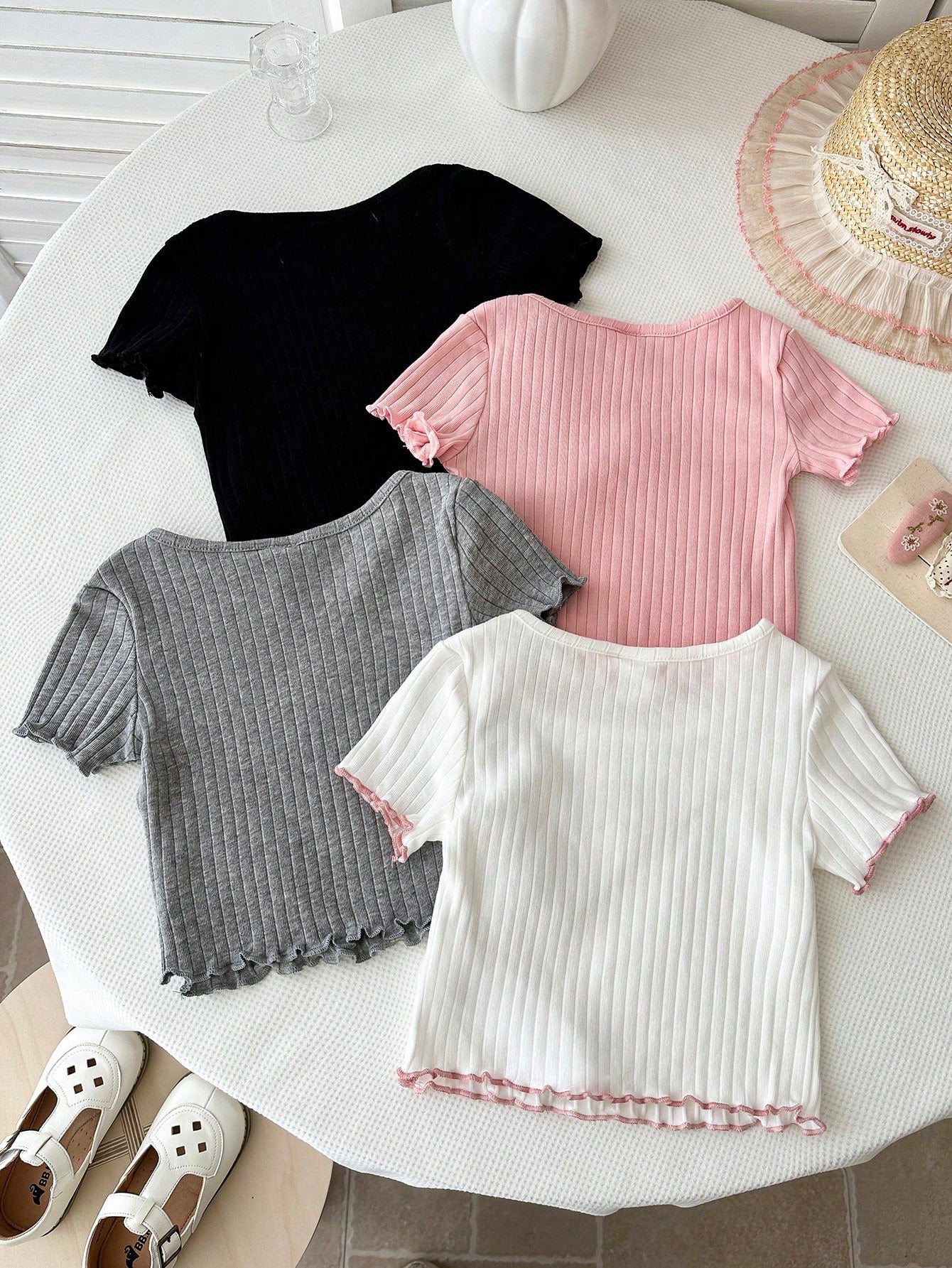 Baby Girls Simple Casual 3pcs Pieces Set Short Sleeve Top Suitable For Summer