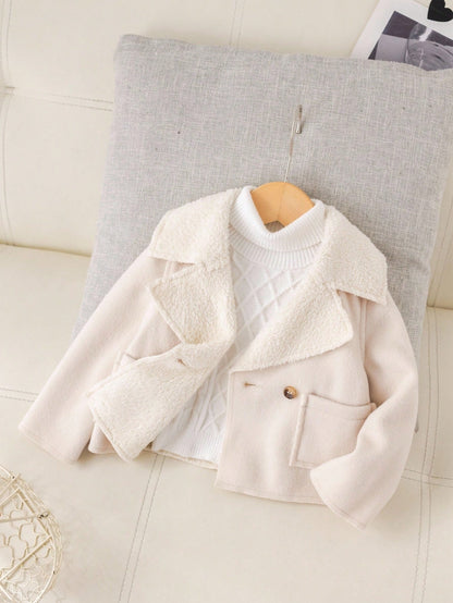 Baby Girls White Winter Fleece Jacket,Thermal Lined Casual Versatile Office Coat,Suitable For Outings And Fall Shopping