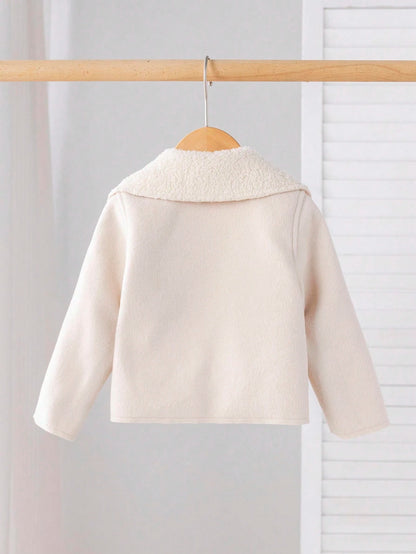 Baby Girls White Winter Fleece Jacket,Thermal Lined Casual Versatile Office Coat,Suitable For Outings And Fall Shopping