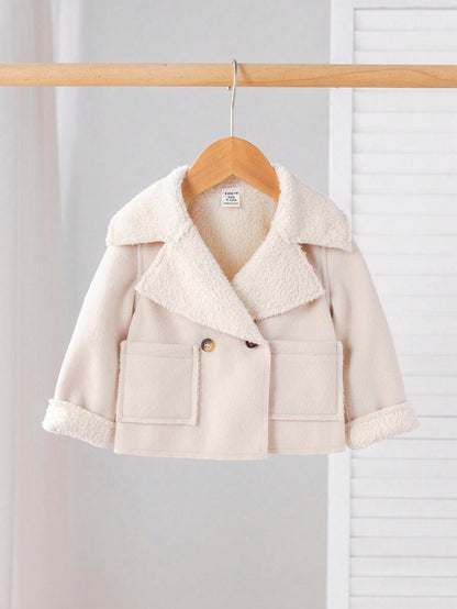 Baby Girls White Winter Fleece Jacket,Thermal Lined Casual Versatile Office Coat,Suitable For Outings And Fall Shopping