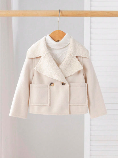 Baby Girls White Winter Fleece Jacket,Thermal Lined Casual Versatile Office Coat,Suitable For Outings And Fall Shopping