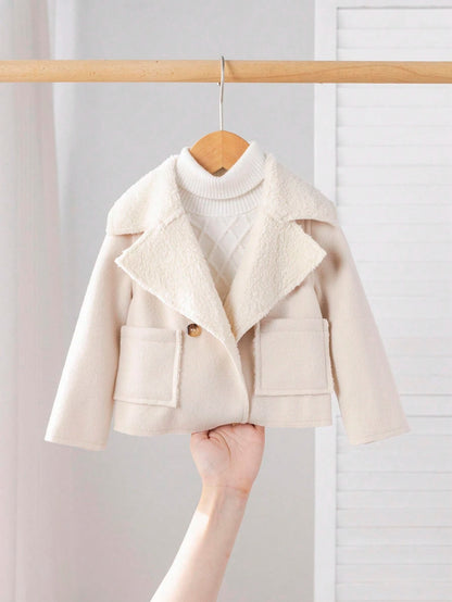 Baby Girls White Winter Fleece Jacket,Thermal Lined Casual Versatile Office Coat,Suitable For Outings And Fall Shopping
