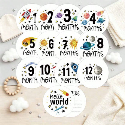Baby Milestone Cards, "Hello World" Cards, Baby Monthly Age Cards, Space Theme Baby Shower, Suitable For Baby Growth Commemorative Cards, Space Theme Baby Room Decor, Baby Monthly Age Markers, Baby Co