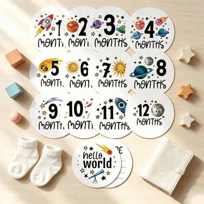 Baby Milestone Cards, "Hello World" Cards, Baby Monthly Age Cards, Space Theme Baby Shower, Suitable For Baby Growth Commemorative Cards, Space Theme Baby Room Decor, Baby Monthly Age Markers, Baby Co