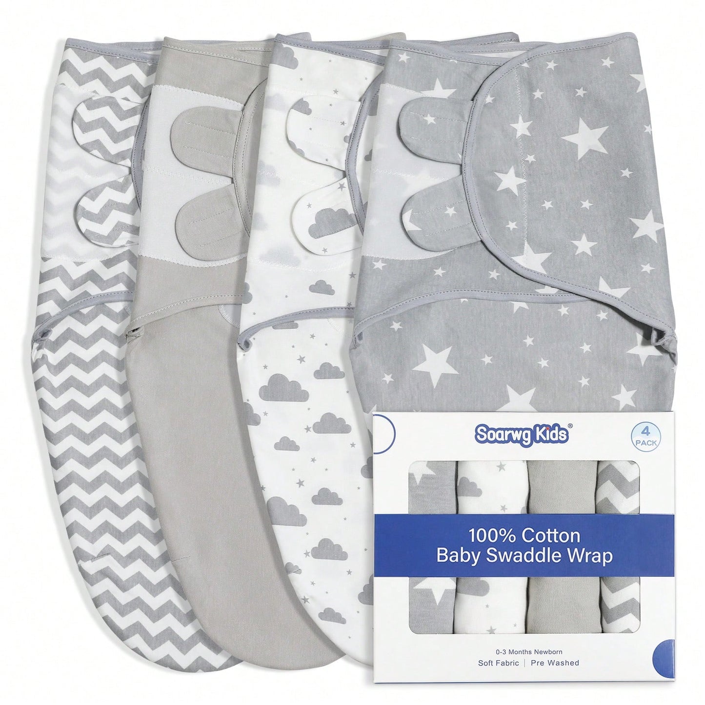 Baby Organic Cotton Swaddle Blankets 4-Pack, For Newborn Boys Girls, Infants, Kids, Grey