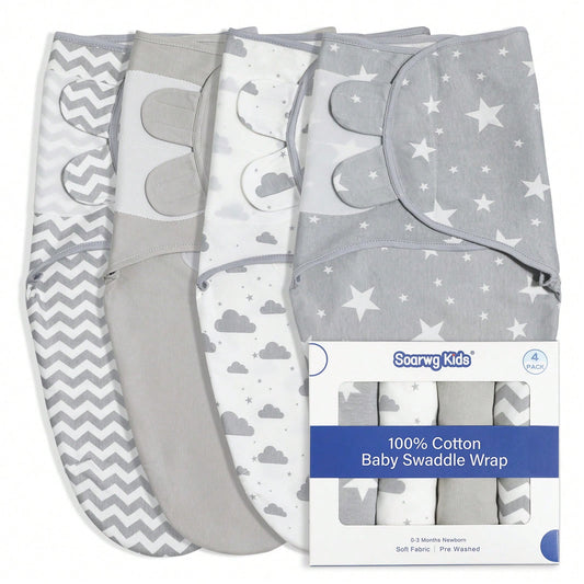Baby Organic Cotton Swaddle Blankets 4-Pack, For Newborn Boys Girls, Infants, Kids, Grey