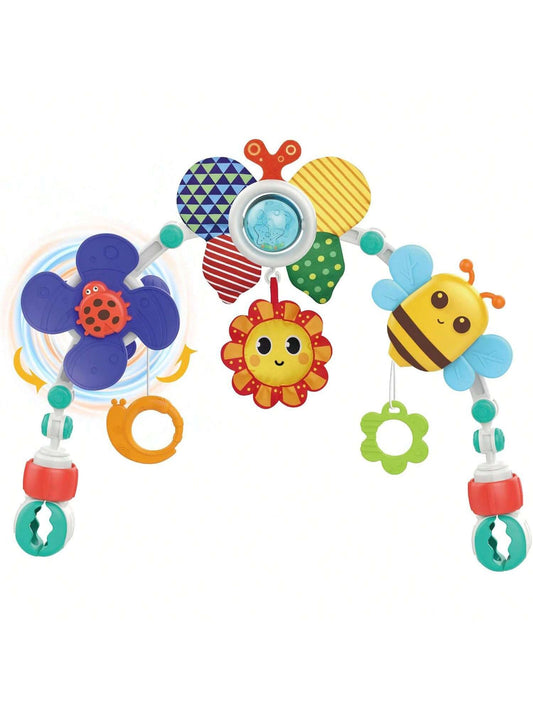 Baby Pram Toys, Baby Arch Pram Play Toys With Rabbit Rattle, Foldable Pram Toys For Babies 0-24 Months, Travel Play Arch Stroller For Bouncers Pram, Stroller, Car Seat, Crib- Bees Car Clip (Bee)