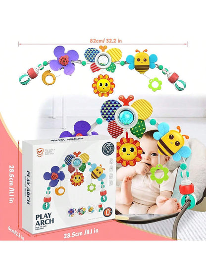 Baby Pram Toys, Baby Arch Pram Play Toys With Rabbit Rattle, Foldable Pram Toys For Babies 0-24 Months, Travel Play Arch Stroller For Bouncers Pram, Stroller, Car Seat, Crib- Bees Car Clip (Bee)