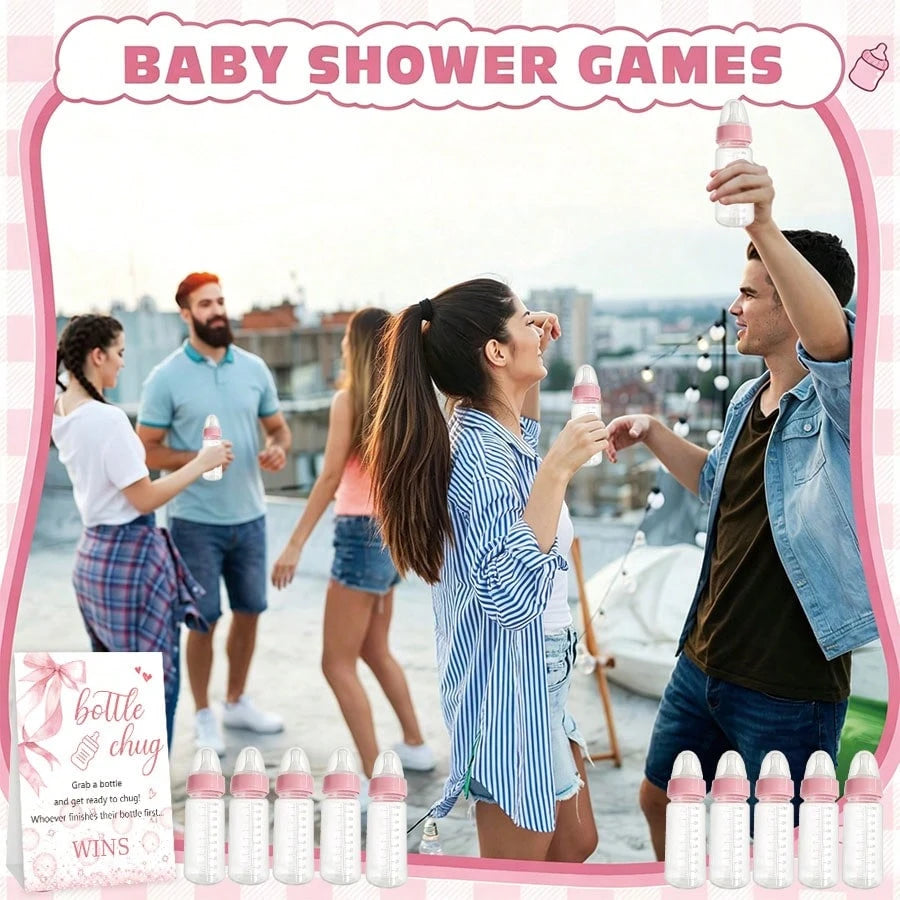 Baby Shower Gender Reveal Party Bottle Game Set With Pink Bow Style Game Markers And Bottles