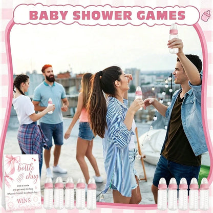 Baby Shower Gender Reveal Party Bottle Game Set With Pink Bow Style Game Markers And Bottles