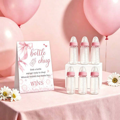 Baby Shower Gender Reveal Party Bottle Game Set With Pink Bow Style Game Markers And Bottles