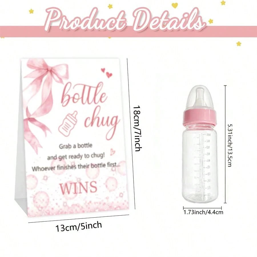 Baby Shower Gender Reveal Party Bottle Game Set With Pink Bow Style Game Markers And Bottles