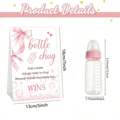 Baby Shower Gender Reveal Party Bottle Game Set With Pink Bow Style Game Markers And Bottles