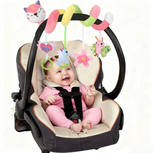Baby Soothing Plush Rattle Hanging Doll, Stroller Soothing Pendant, Baby Car Seat Rattle Doll, Sensory Stimulation Doll, Car Seat Spiral Pink Fox Doll (Some Accessories Pattern And Color Are Random)