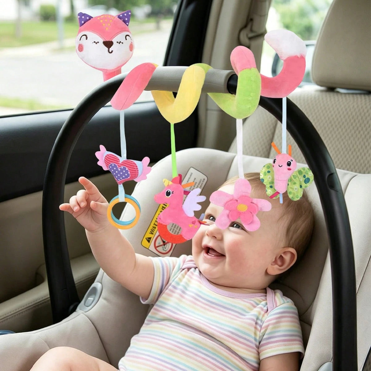 Baby Soothing Plush Rattle Hanging Doll, Stroller Soothing Pendant, Baby Car Seat Rattle Doll, Sensory Stimulation Doll, Car Seat Spiral Pink Fox Doll (Some Accessories Pattern And Color Are Random)