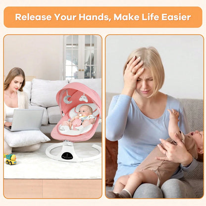 Baby Swing, Newborn Bouncer, Electric Cradle With Music Speaker, 3 Seat Positions, 5 Speed Settings, Remote Control, Dual Power Supply