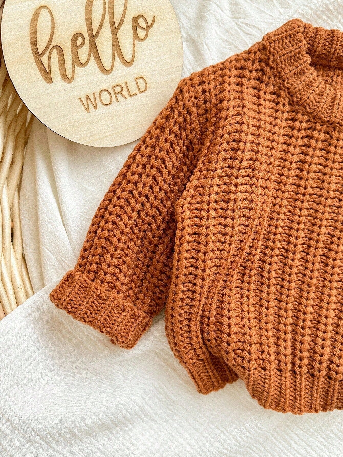 Babygirl Cute Brown Knitted Winter Sweater,Autumn Modest Solid Color Pullover,Comfortable Soft Knit For Baby Girls Daily Wear,Family Matching Fashion