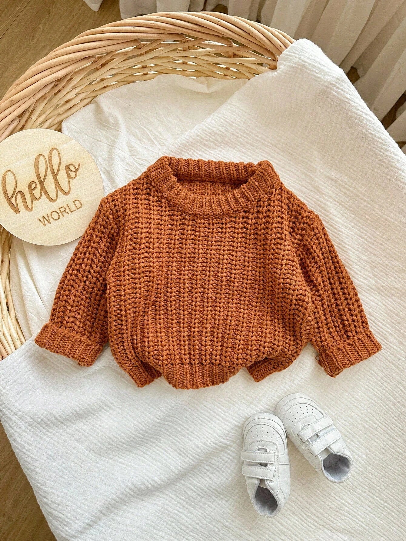 Babygirl Cute Brown Knitted Winter Sweater,Autumn Modest Solid Color Pullover,Comfortable Soft Knit For Baby Girls Daily Wear,Family Matching Fashion