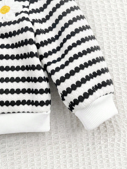 Babygirl Cute Casual Knitted Versatile Striped Floral Pattern Hooded Jacket