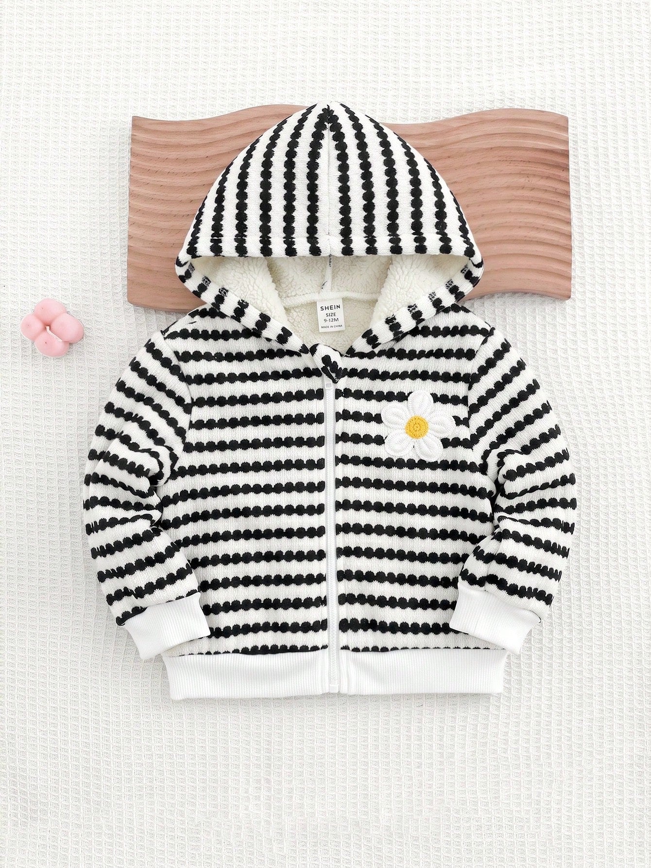 Babygirl Cute Casual Knitted Versatile Striped Floral Pattern Hooded Jacket