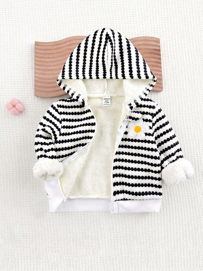 Babygirl Cute Casual Knitted Versatile Striped Floral Pattern Hooded Jacket