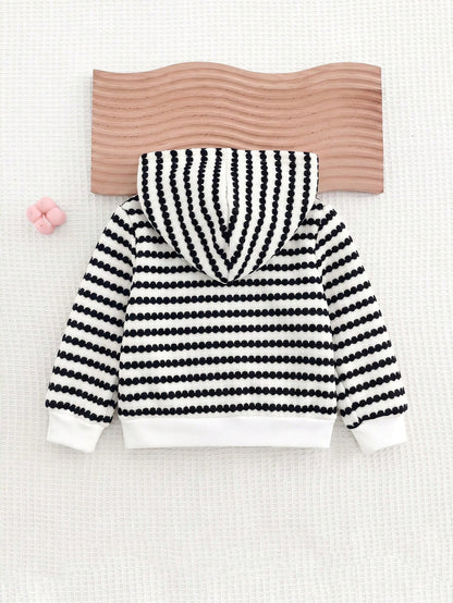 Babygirl Cute Casual Knitted Versatile Striped Floral Pattern Hooded Jacket