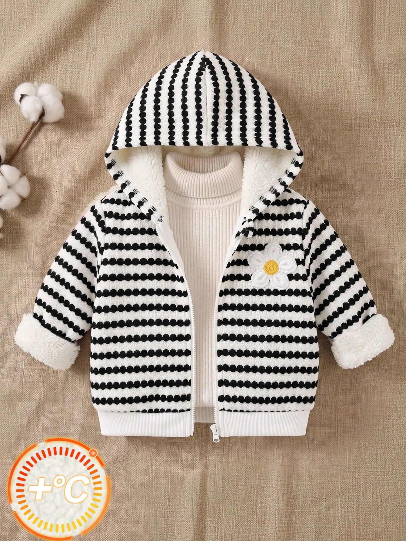Babygirl Cute Casual Knitted Versatile Striped Floral Pattern Hooded Jacket
