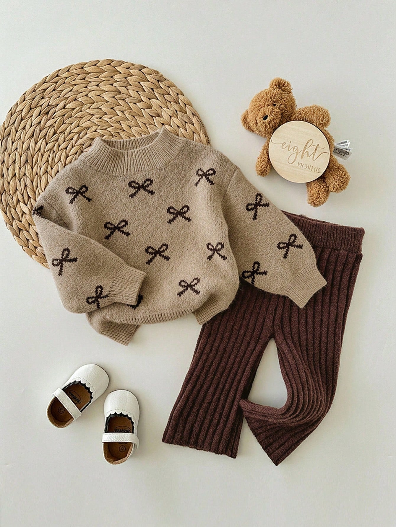 Babygirl Cute Polka Dot Long Sleeve Sweater&Elastic Waist Pants Set,Casual For Autumn/Winter Baby Clothes Autumn Winter Brown Girl Fall