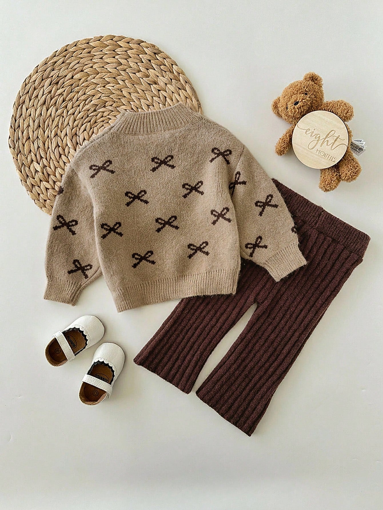 Babygirl Cute Polka Dot Long Sleeve Sweater&Elastic Waist Pants Set,Casual For Autumn/Winter Baby Clothes Autumn Winter Brown Girl Fall
