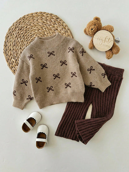 Babygirl Cute Polka Dot Long Sleeve Sweater&Elastic Waist Pants Set,Casual For Autumn/Winter Baby Clothes Autumn Winter Brown Girl Fall