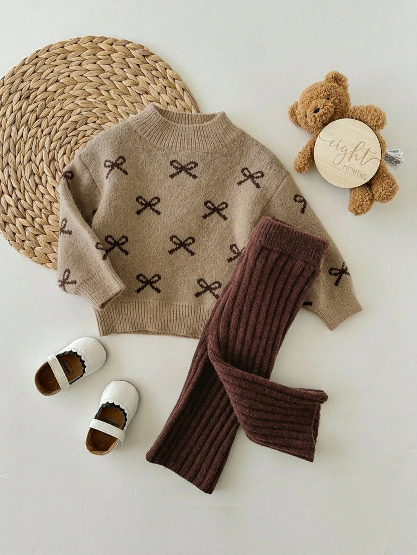 Babygirl Cute Polka Dot Long Sleeve Sweater&Elastic Waist Pants Set,Casual For Autumn/Winter Baby Clothes Autumn Winter Brown Girl Fall