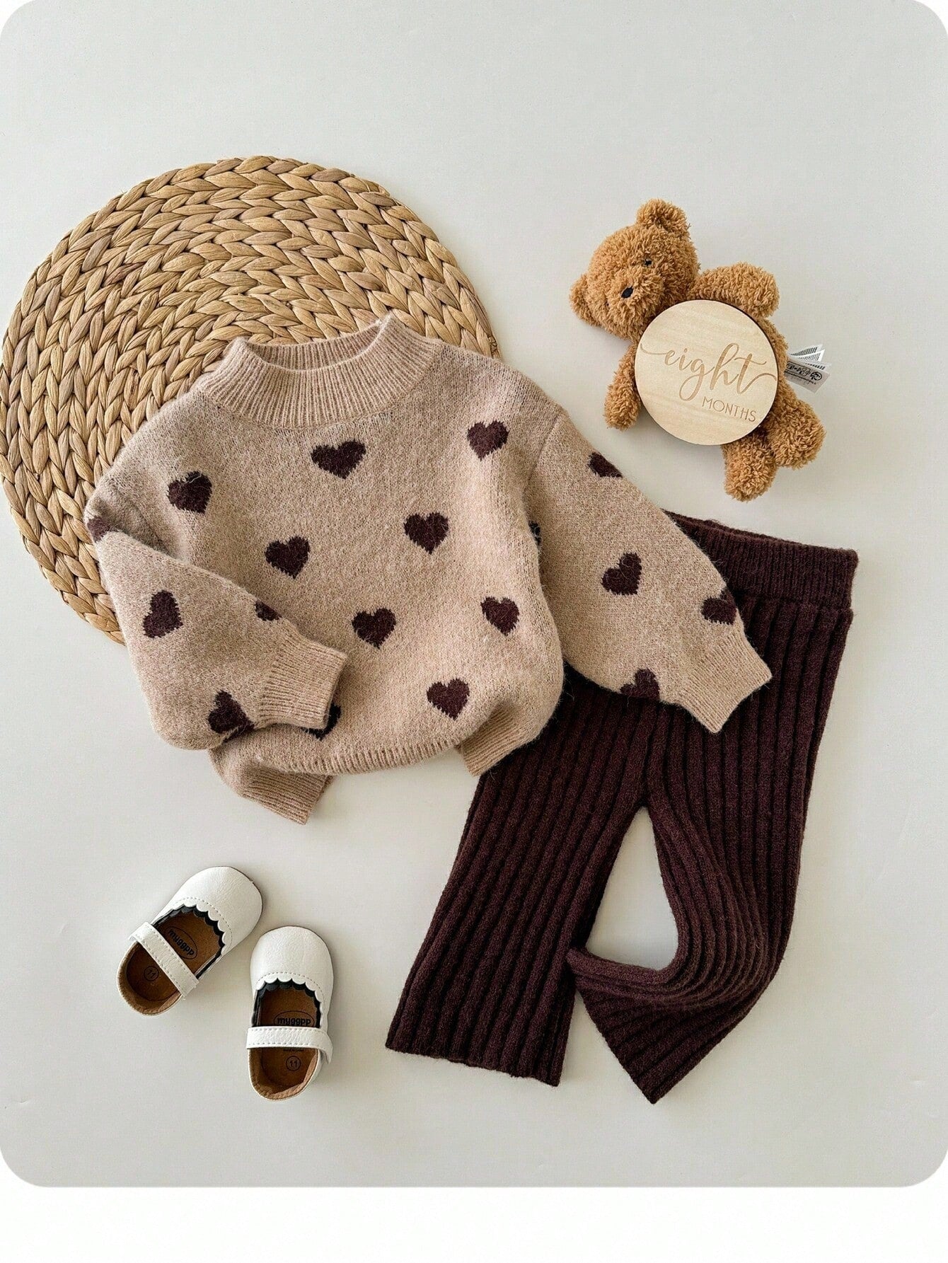 Babygirl Cute Polka Dot Long Sleeve Sweater&Elastic Waist Pants Set,Casual For Autumn/Winter Baby Clothes Autumn Winter Brown Girl Fall