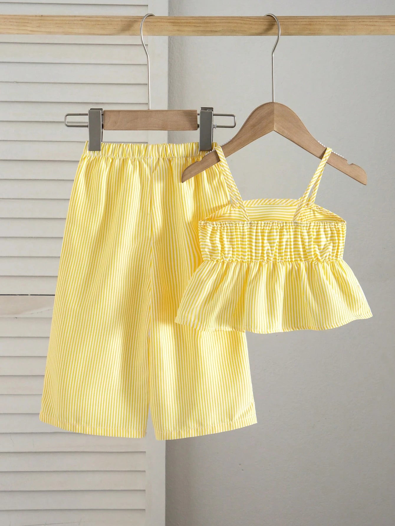 Babygirl Cute Vacation Casual Striped Bow Decor Camisole & Elastic Waist Pants Set