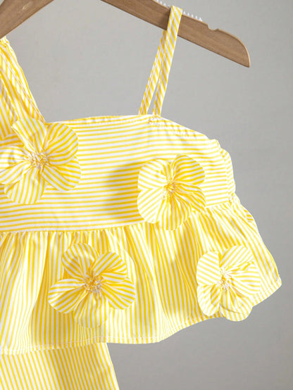 Babygirl Cute Vacation Casual Striped Bow Decor Camisole & Elastic Waist Pants Set