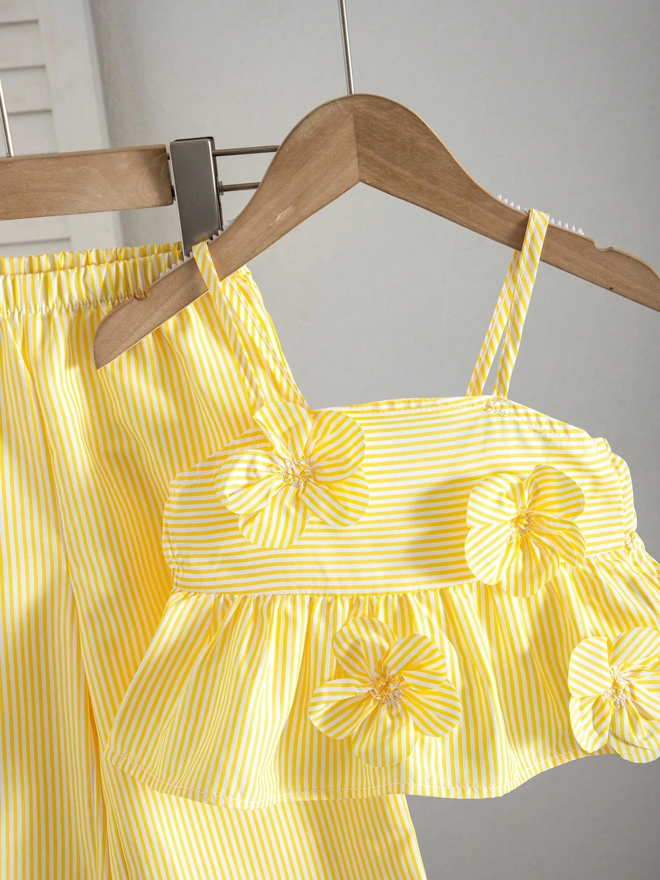 Babygirl Cute Vacation Casual Striped Bow Decor Camisole & Elastic Waist Pants Set