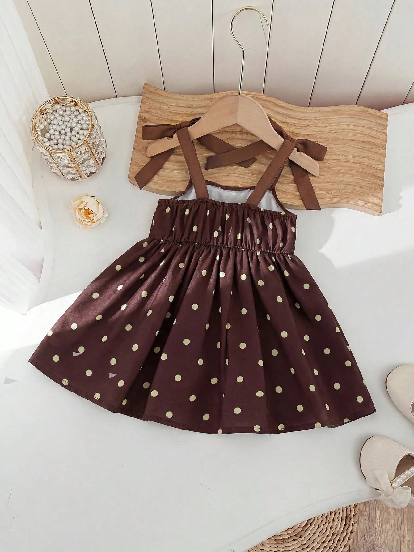 Babygirl Vacation Casual Cute Colorblock Polka Dot Spaghetti Strap Dress
