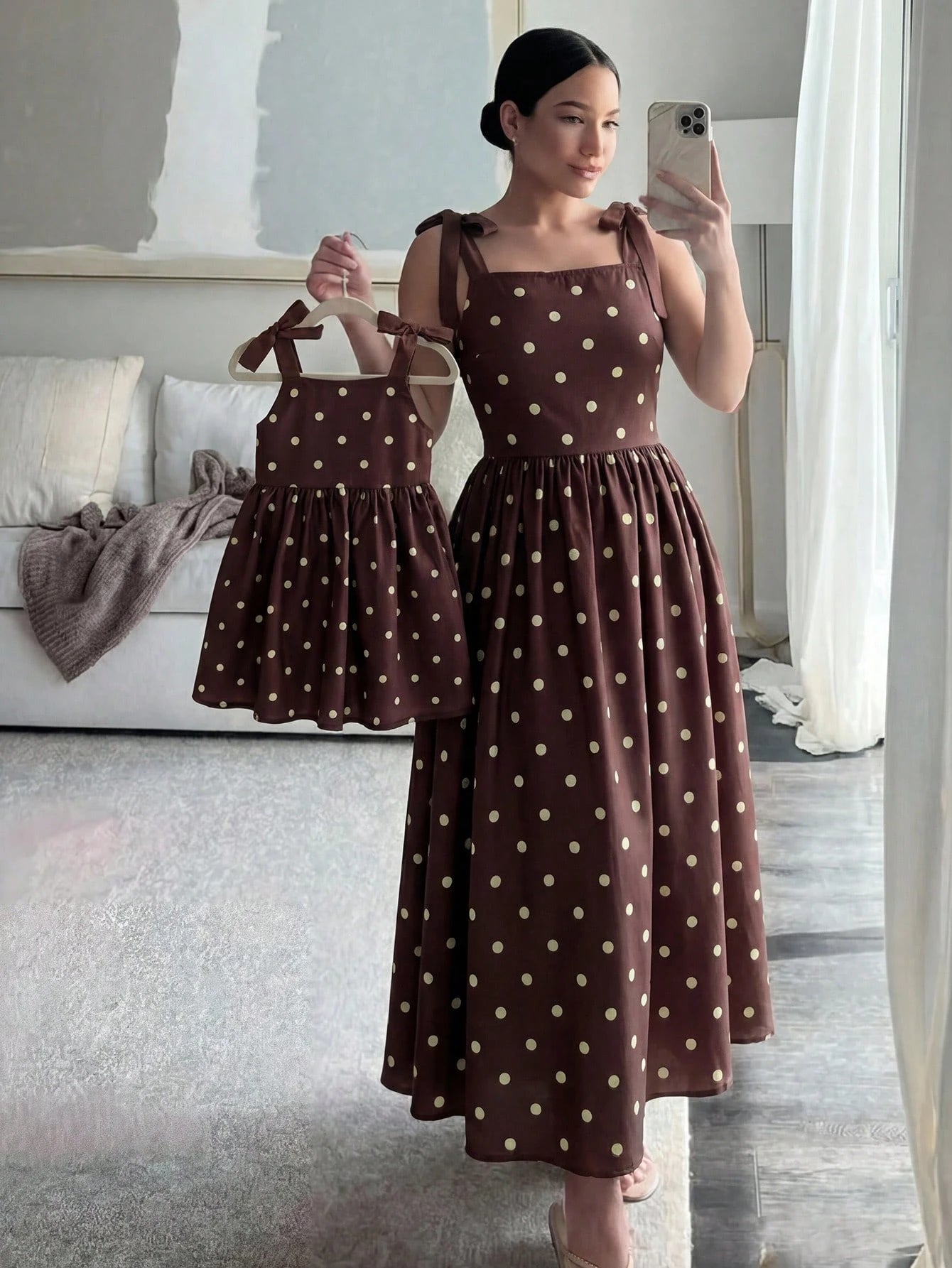 Babygirl Vacation Casual Cute Colorblock Polka Dot Spaghetti Strap Dress