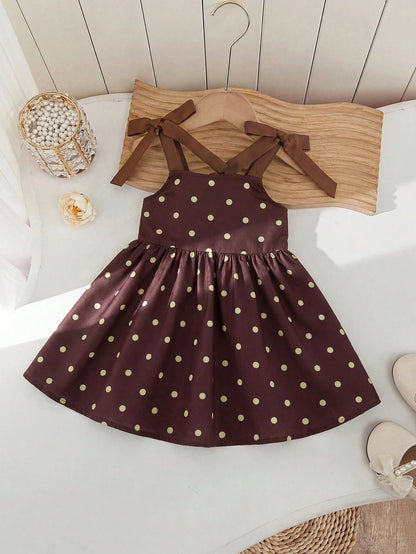 Babygirl Vacation Casual Cute Colorblock Polka Dot Spaghetti Strap Dress