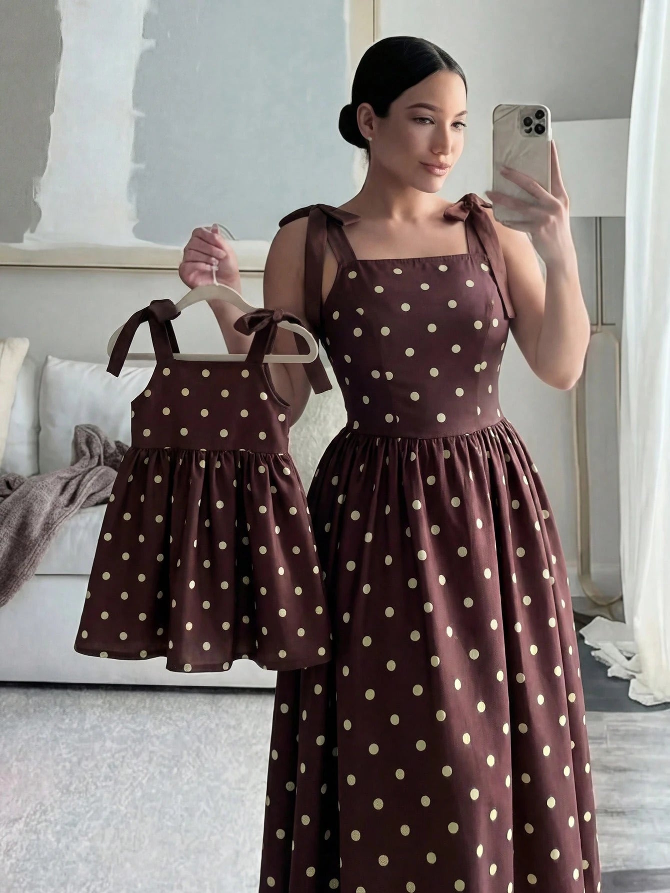 Babygirl Vacation Casual Cute Colorblock Polka Dot Spaghetti Strap Dress
