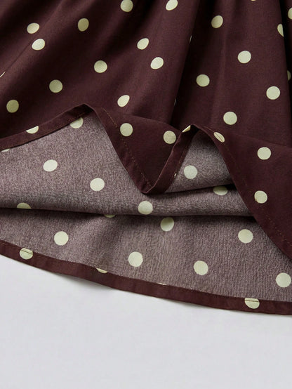 Babygirl Vacation Casual Cute Colorblock Polka Dot Spaghetti Strap Dress