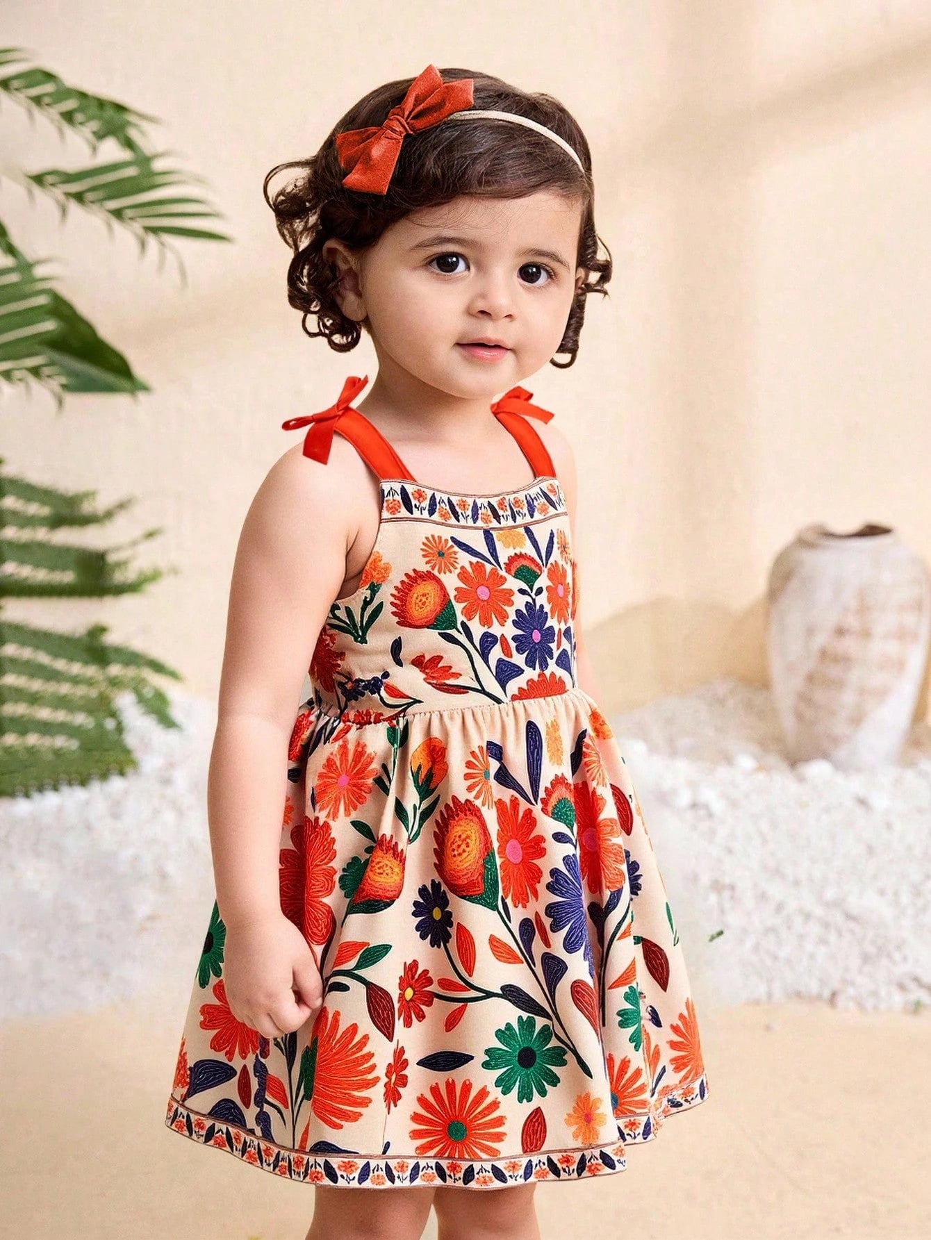 Babygirl Vacation Casual Cute Colorblock Polka Dot Spaghetti Strap Dress