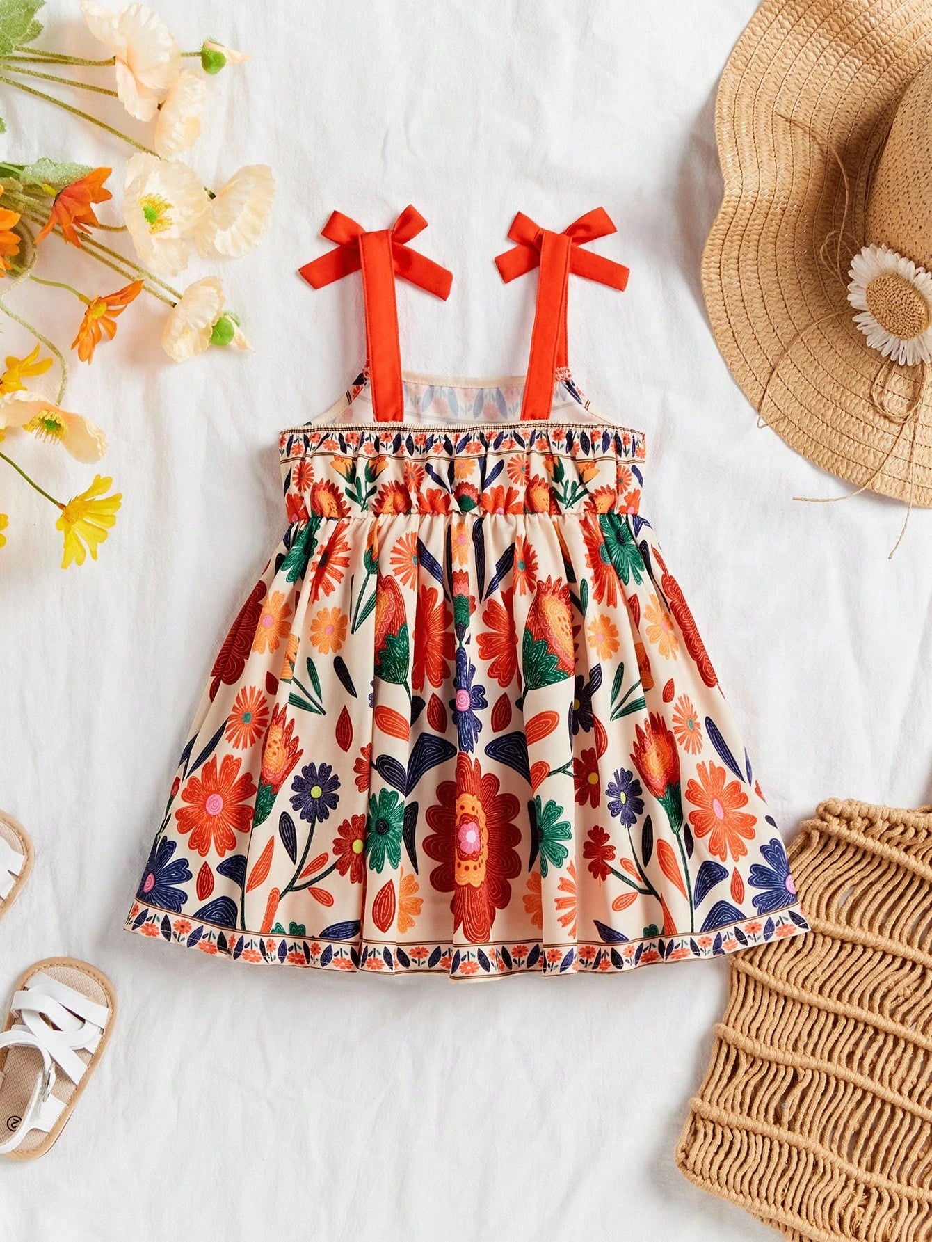 Babygirl Vacation Casual Cute Colorblock Polka Dot Spaghetti Strap Dress