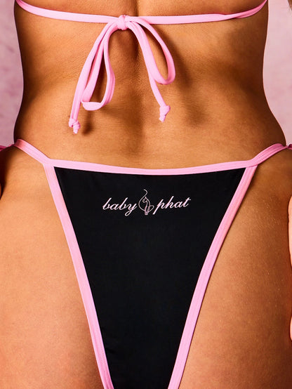 BABYPHAT Plus Size Triangle Halter Bikini Set With Contrast Pink Trim And Logo Detail For Summer Beach